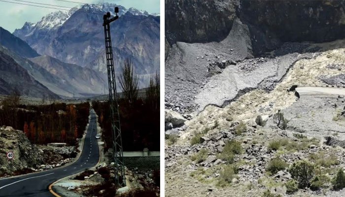 گلگت: نلتر ایکسپریس وے کا بڑاحصہ سیلاب میں بہہ گیا، سیاح پھنس گئے